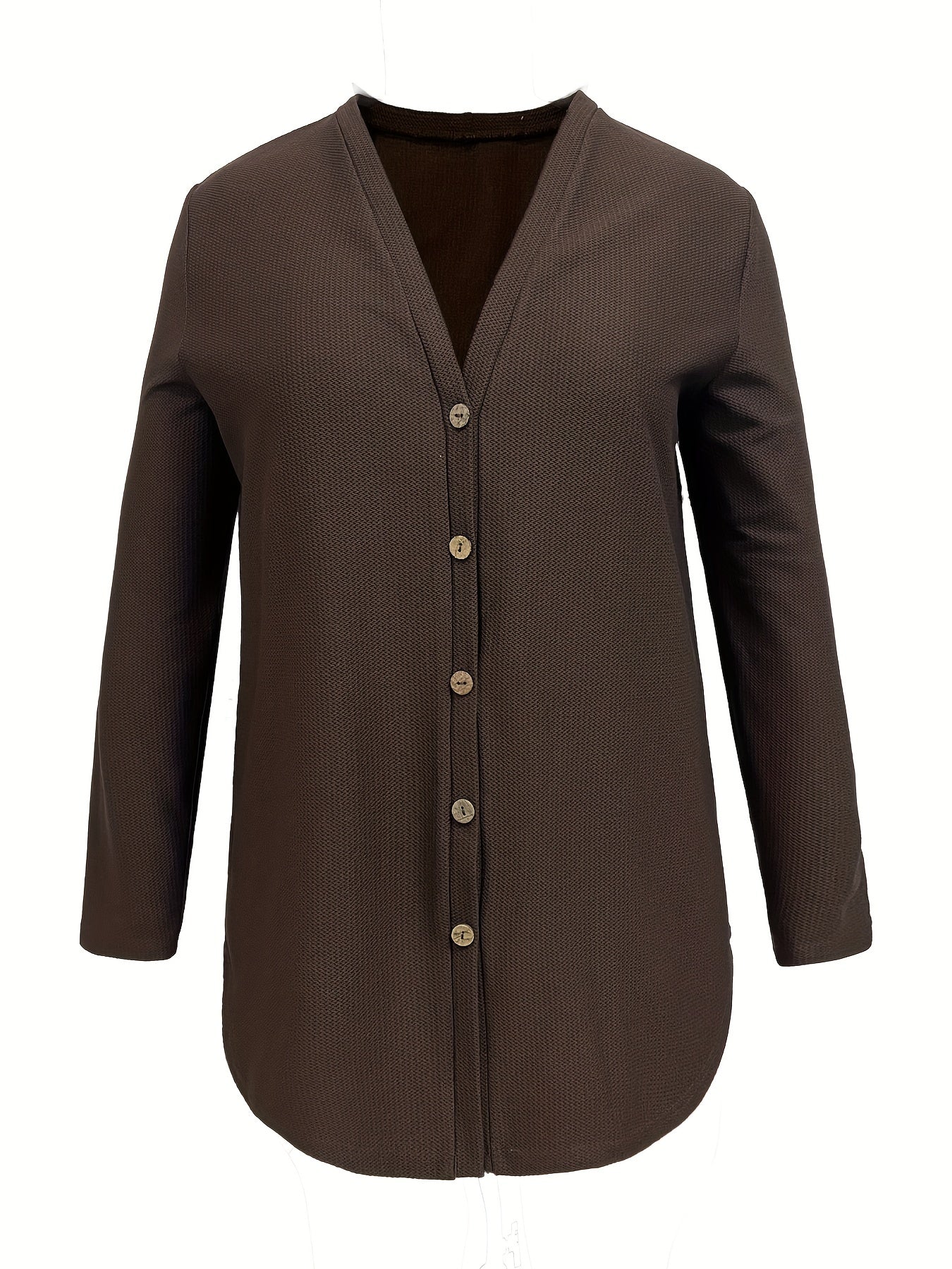 Casual Cardigan Women's Plus Solid Long Sleeve Button Front V Neck