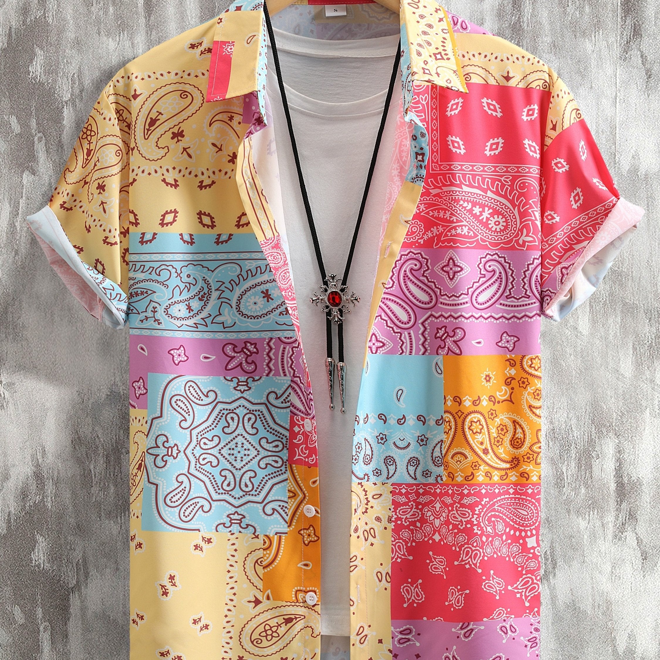 Mens Hawaiian Shirt Paisley Print for Summer Vacation