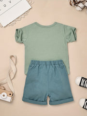 Baby Boys Striped Patched T-shirt & Shorts Set for Summer