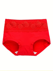 4pcs Lace Briefs Breathable Mid Rise Stretchy Panties Women's Lingerie