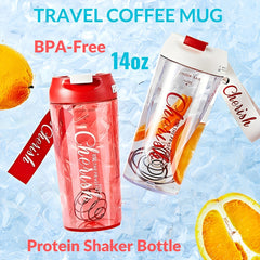 14oz Travel Coffee Cup Protein Shaker Bottle With Spring