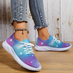Women's Starry Sky Lace up Mesh Sneakers Lightweight Running Shoes