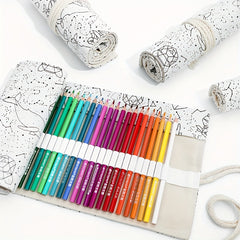 Canvas Pencil Bag Roll 72 Holes Creative Stationery Box