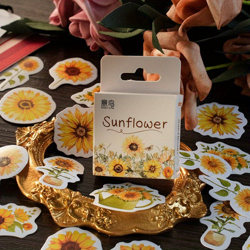 46pcs Sunflower Decorative Sticker Retro Hand Account DIY Boxed