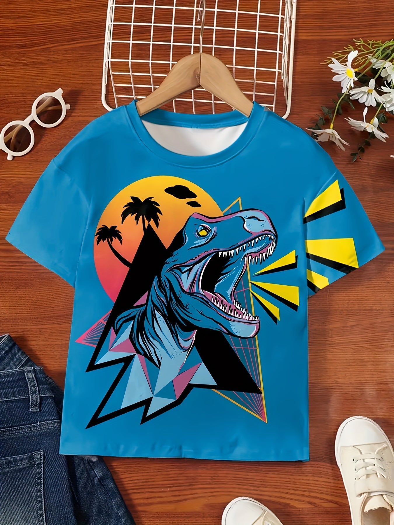 3D Hawaii Dino Print Short Sleeve T shirt Kids Summer Sports Clothes
