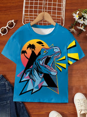 3D Hawaii Dino Print Short Sleeve T shirt Kids Summer Sports Clothes