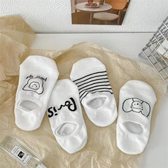 5 Pairs Bear Print Socks Comfy Low Cut Ankle Women's Stockings