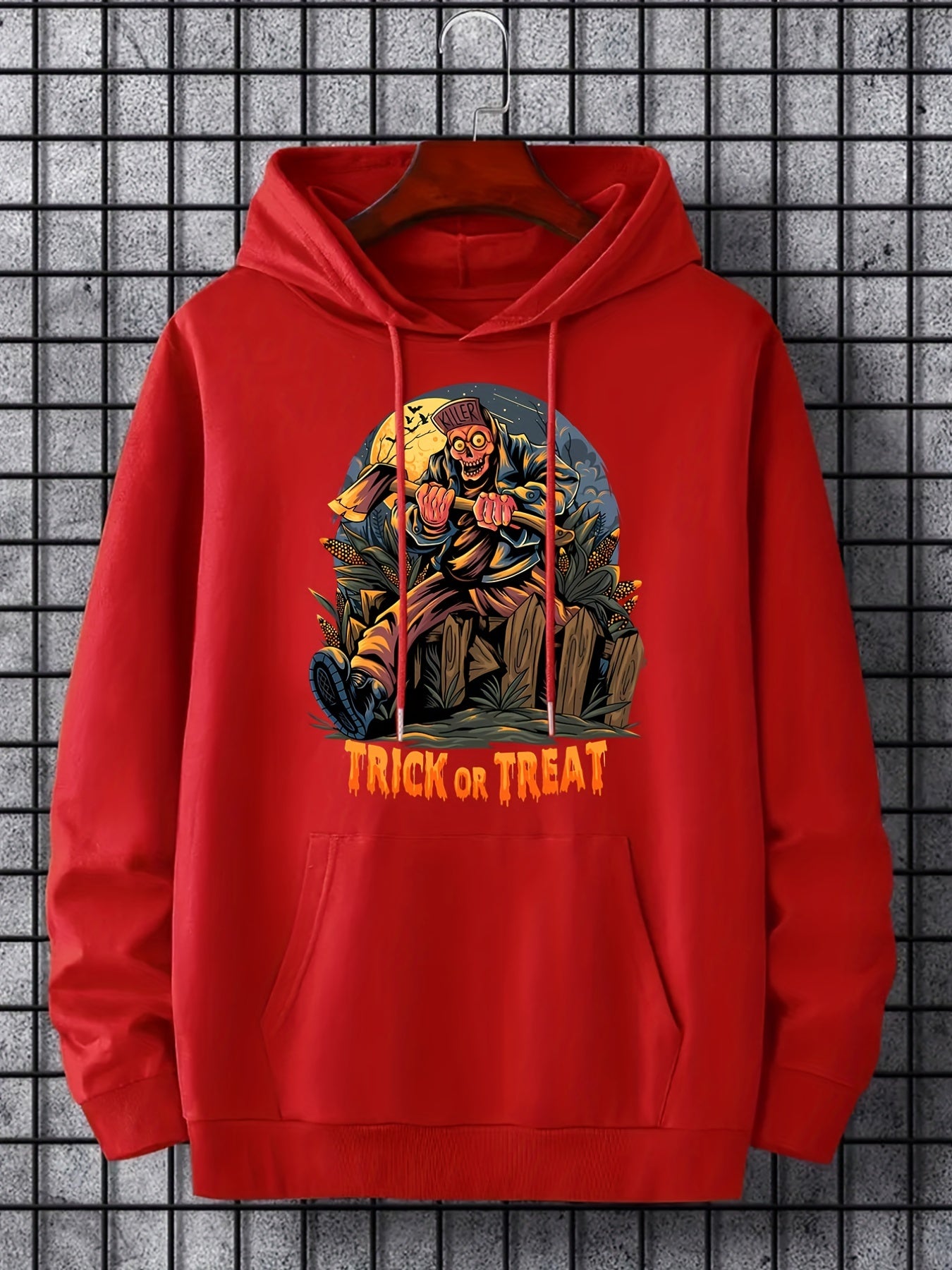 Men's Trick Or Treat Print Hoodie Active Breathable Drawstring
