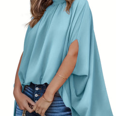 Casual Ruched High Collar Loose Blouse Women's Clothing