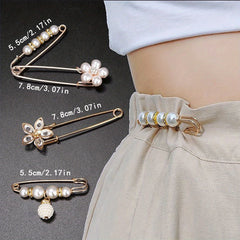 Rhinestone Scarf Pin Set Faux Pearl Flower Brooch Collar Pins