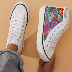 Abstract Pattern High Top Skate Shoes Lace Up Sneakers