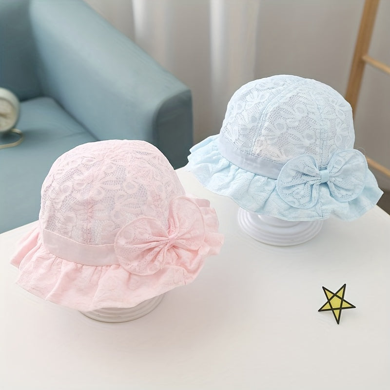 Baby Girls Lace Bow Sun Hat Breathable Princess Cap Outdoor Summer