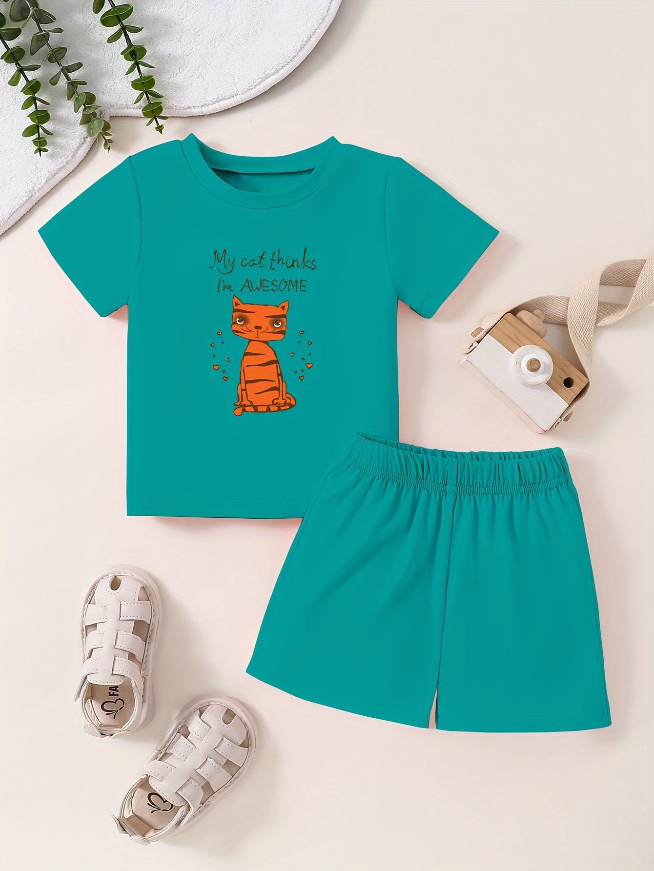 Toddler Cartoon Pattern Short Sleeve T-shirt & Shorts Set