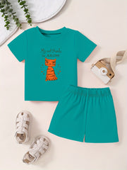 Toddler Cartoon Pattern Short Sleeve T-shirt & Shorts Set