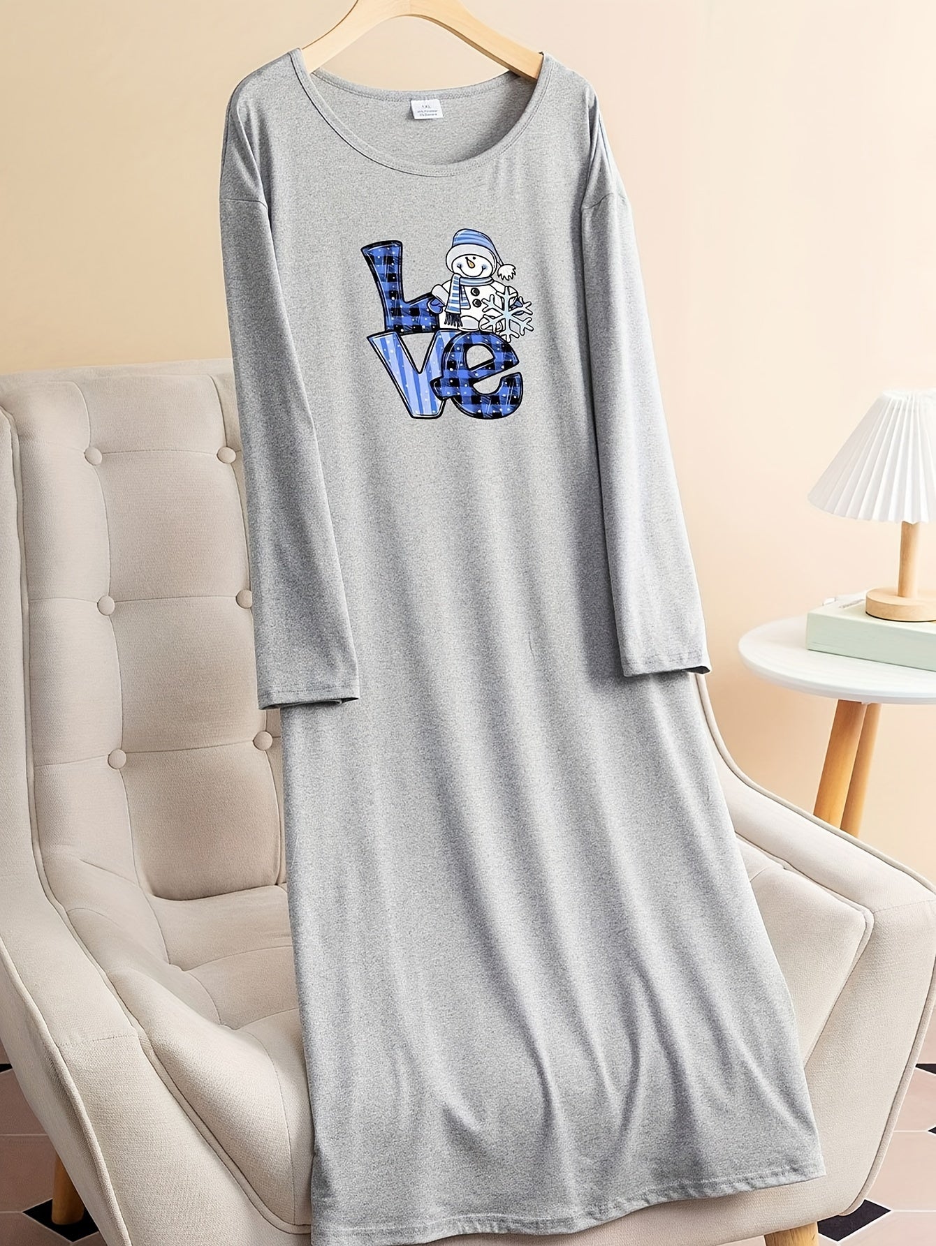 Snowman Graphic Long Sleeve Tee Home Wear Dress