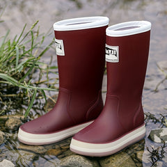 Solid Quick Drying Flat Rain Boots Waterproof Non Slip Thickened Outdoor PVC Cas