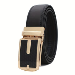 Men's PU Leather Business Belt with Golden Automatic Buckle