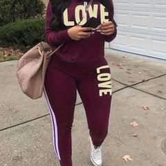 Women's Plus Size Letter Print Top & Pants Two Piece Set