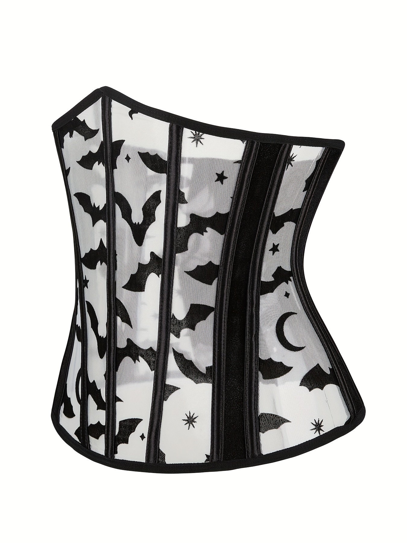Bat Print Strapless Corset Bustier Tummy Control Mesh Body Shaper