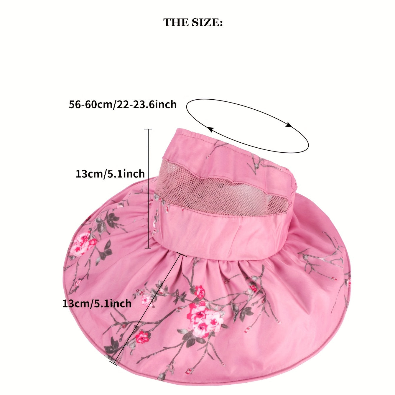 Flower Print Wide Brim Ponytail Sun Hat