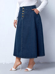 Preppy Denim Skirt High Rise Loose Fit With Pockets