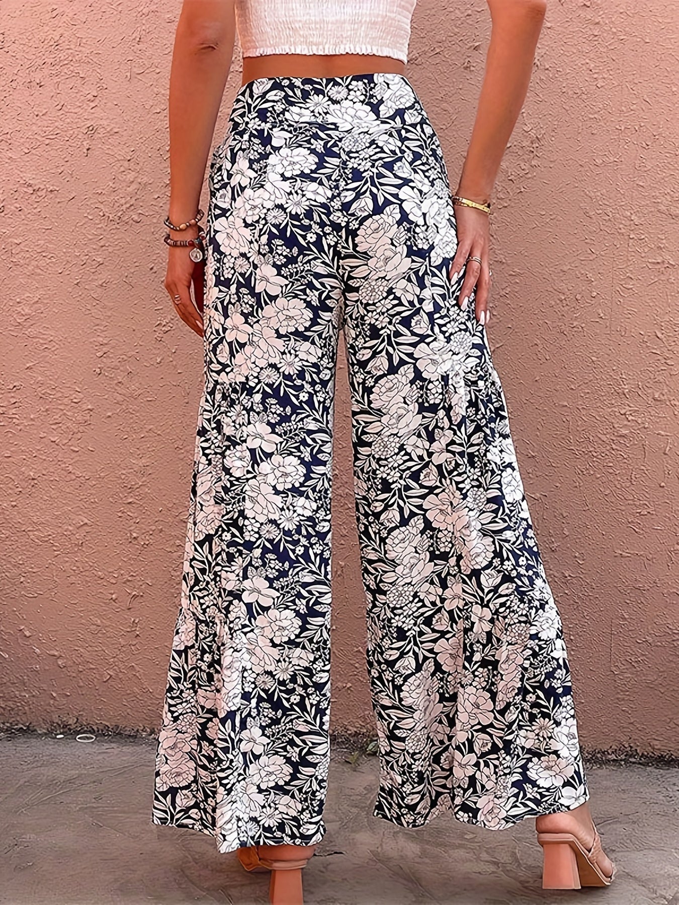 Floral Print High Rise Wide Leg Pants