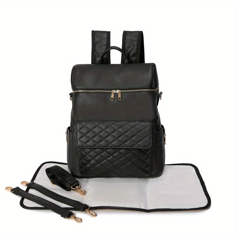 Large Capacity PU Mommy Bag with Matching Diaper Pad Backpack