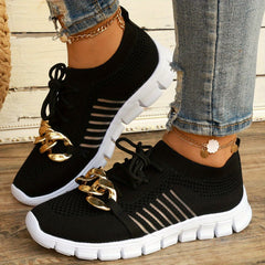 Women's Knit Sports Shoes with Metallic Chain Decor