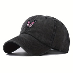 Butterfly Embroidery Baseball Cap Distressed Cotton Dad Hat Sun Hat for Women