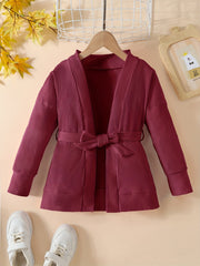 Toddler Girls Ribbed Knit Cardigan with Lace Up Waist