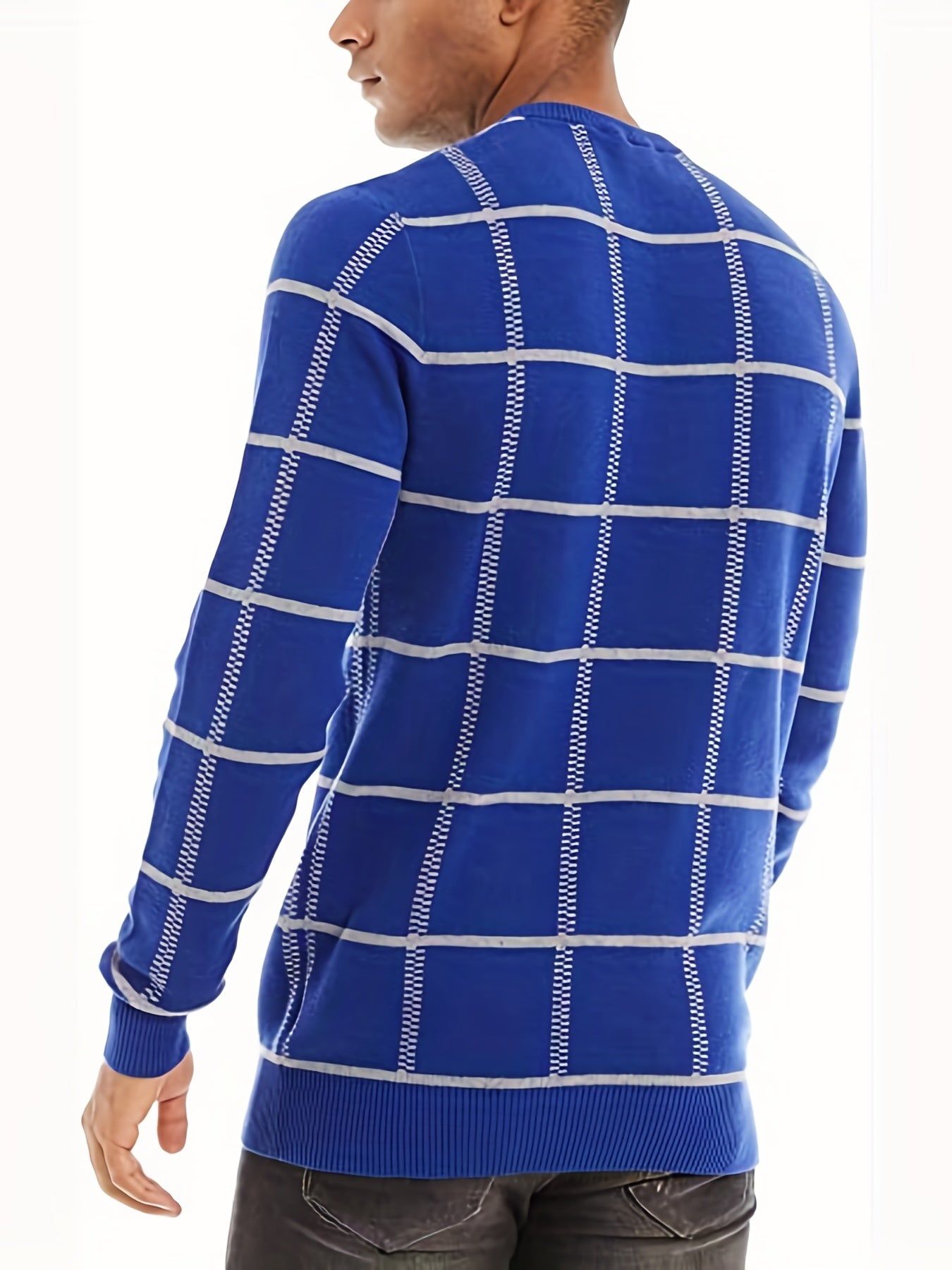 Men's Casual Plaid Sweater Loose Fit Comfy Pullover