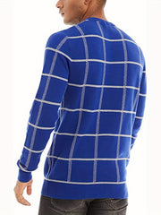 Men's Casual Plaid Sweater Loose Fit Comfy Pullover