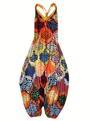 Floral Print V Neck Harem Jumpsuit Women's Clothing