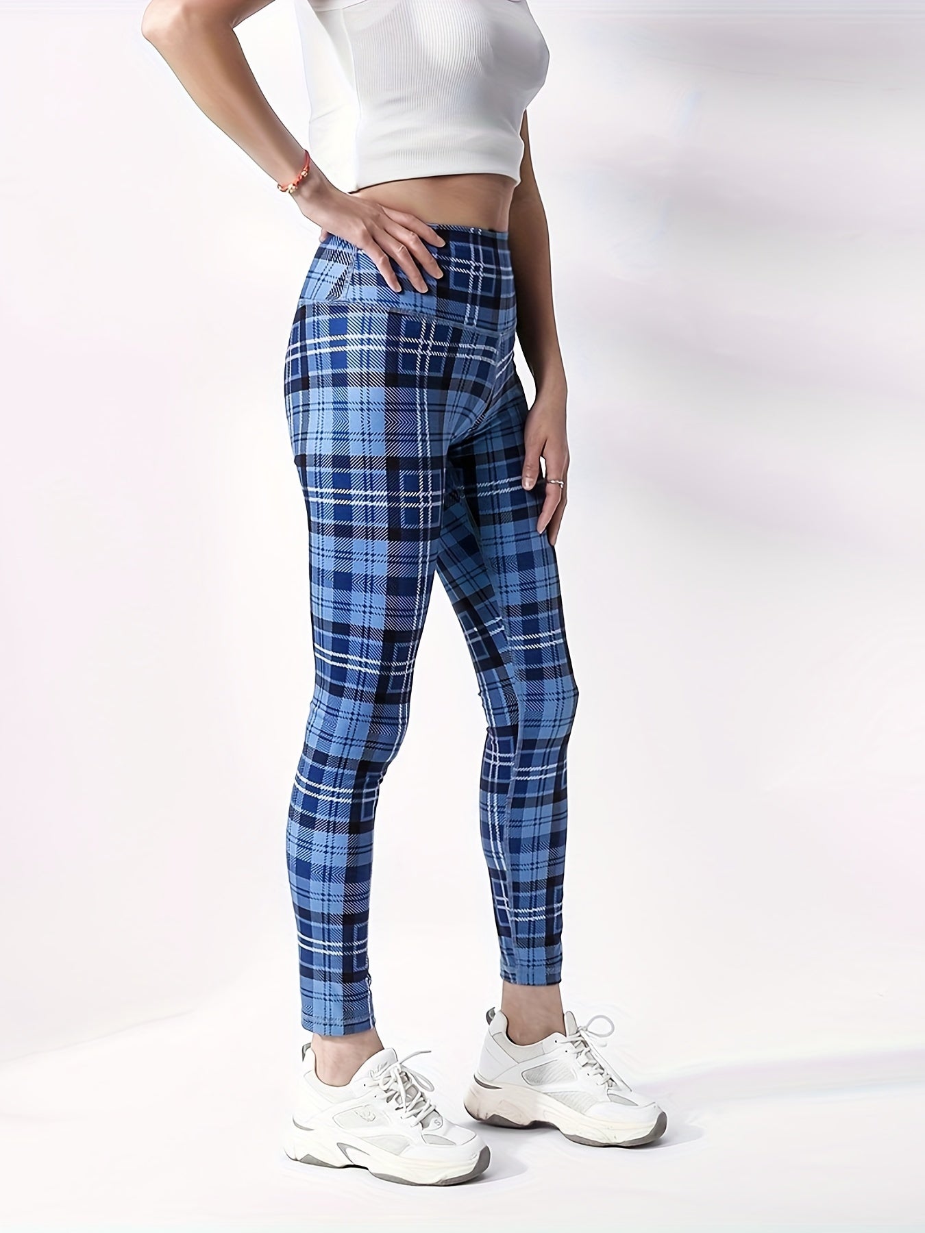Plaid Print Yoga Workout Pants Stretch Running Sports Fitness Leggings