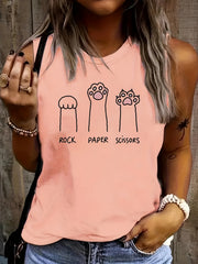 Cat Paw Print Crew Neck Tank Top For Summer