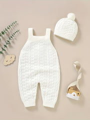 Baby Knitted Suspenders Romper & Hat Set