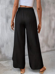 Solid Elastic Waist Split Pants Casual Wide Leg Pants Women's Clothing