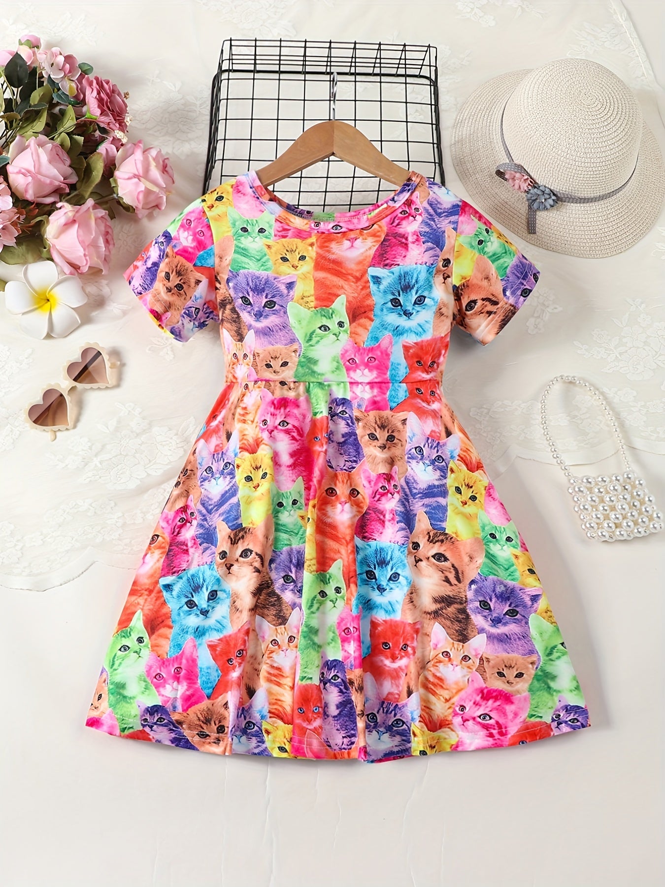 Girls Unicorn Dress Gradient A-line Short Sleeve T-Shirt Dress