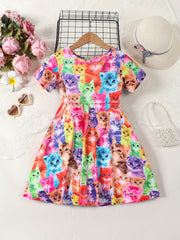 Girls Unicorn Dress Gradient A-line Short Sleeve T-Shirt Dress