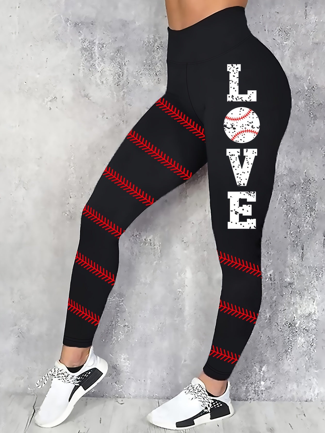 Baseball Letter Print Yoga Sports Pants High Waist Slimming Leggings