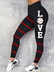 Baseball Letter Print Yoga Sports Pants High Waist Slimming Leggings
