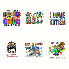 6pcs Autism Iron on Transfer DIY Stickers for Clothing & Jackets