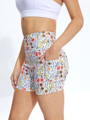 Floral Print High Stretch Sports Short with Pocket