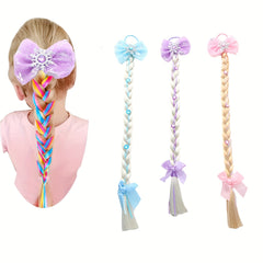 3pcs Colorful Wig With Bow Hair Ties for Girls