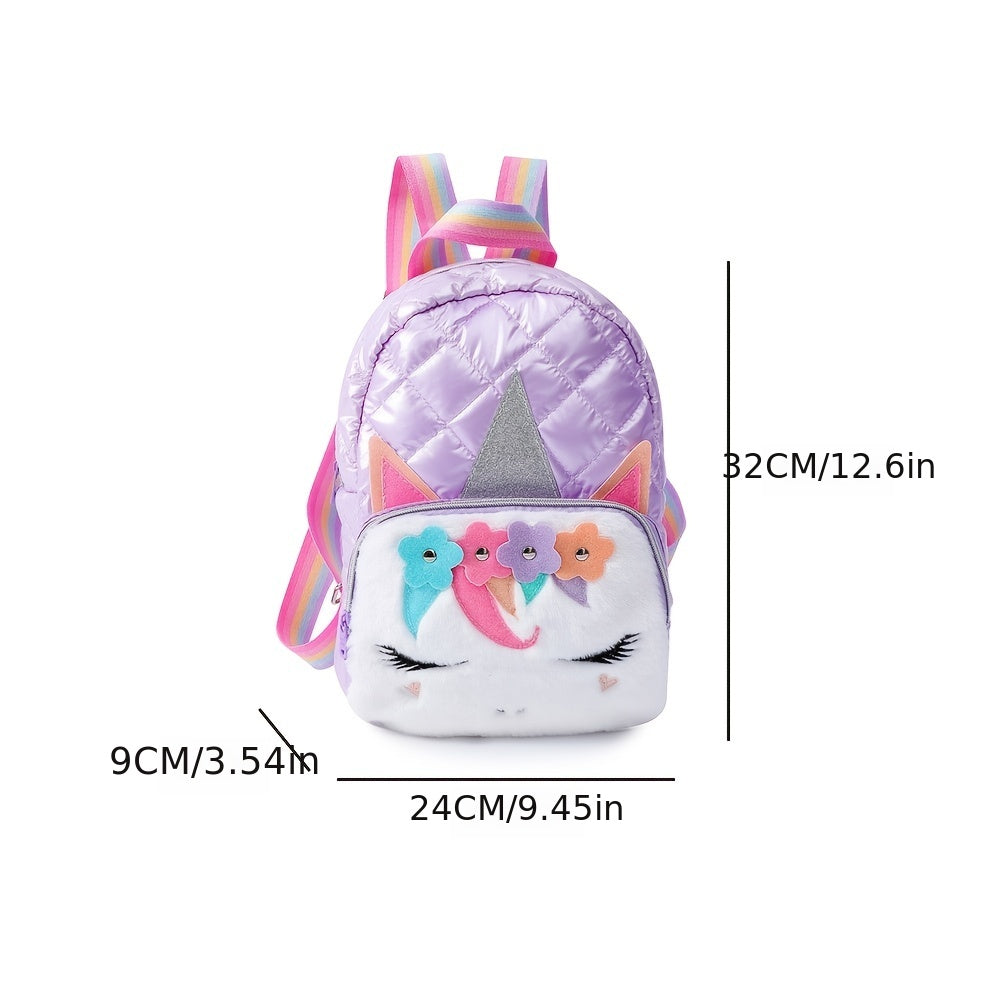 Quilted Unicorn Cartoon Plush Backpack for Girls