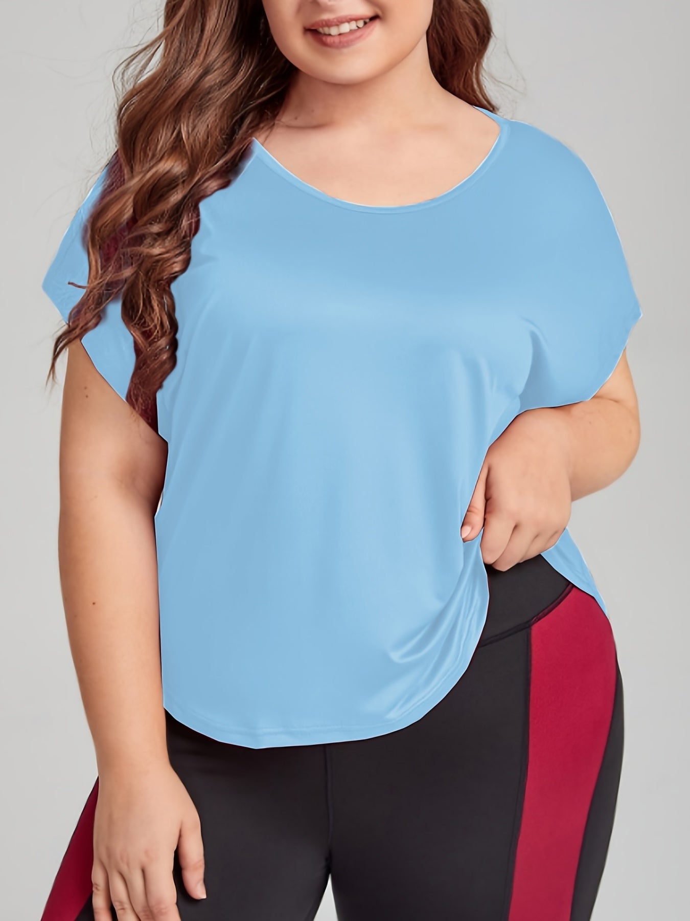 Solid Short Sleeve Sports Top Women's Plus Medium Stretch