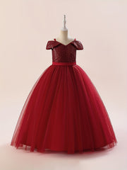 Cute Cold Shoulder Sequins Princess Dress for Girls Birthday Party