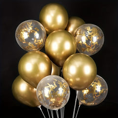 31pcs Golden Balloons Set for Celebrations Metallic and Confetti Emulsion