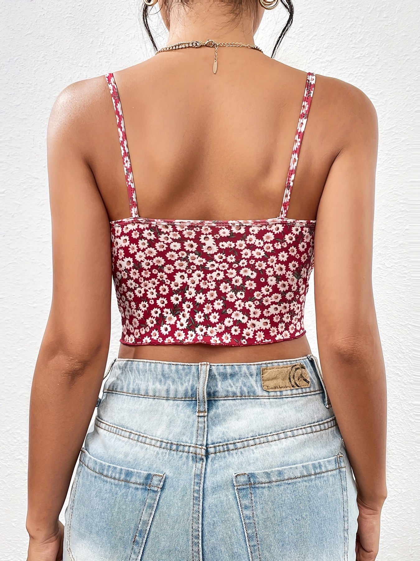 Floral Crop Spaghetti Strap Top Backless Cami