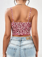 Floral Crop Spaghetti Strap Top Backless Cami